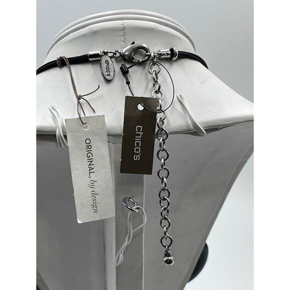 Chicos Turquoise Howlite Black Acrylic Chain Chunky Boho‎ Statement Necklace NWT - Picture 7 of 8